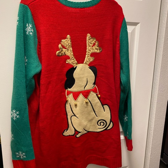Holiday Time Ugly Christmas Sweater Bull Dog With Antlers & Jingle Bells SZ XXL - Picture 6 of 12